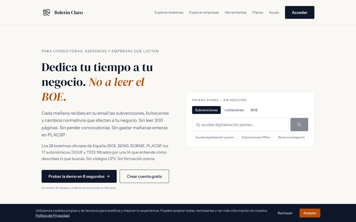 Web de Boletín Claro